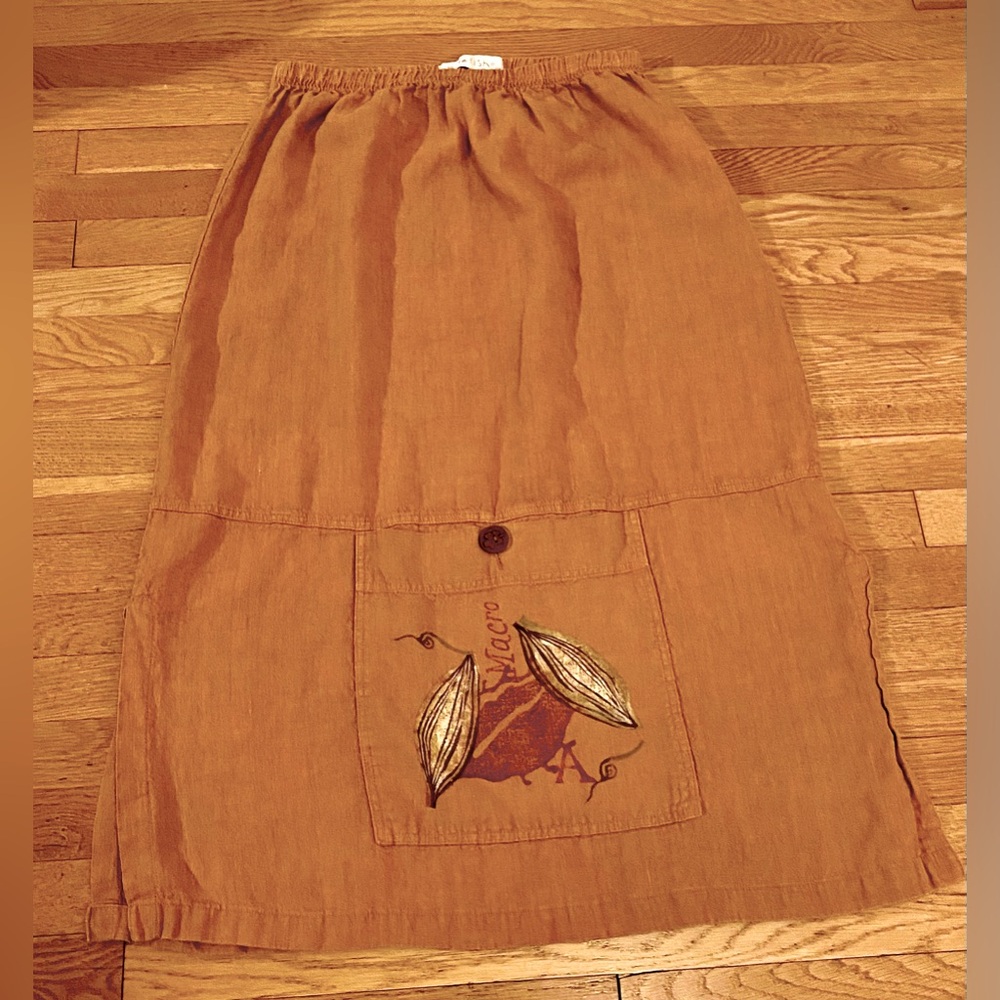 Blue Fish 100% Linen Apricot Long Skirt w Low Pocket